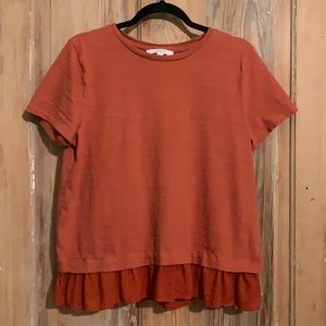 LOFT rust colored layered detail top size L